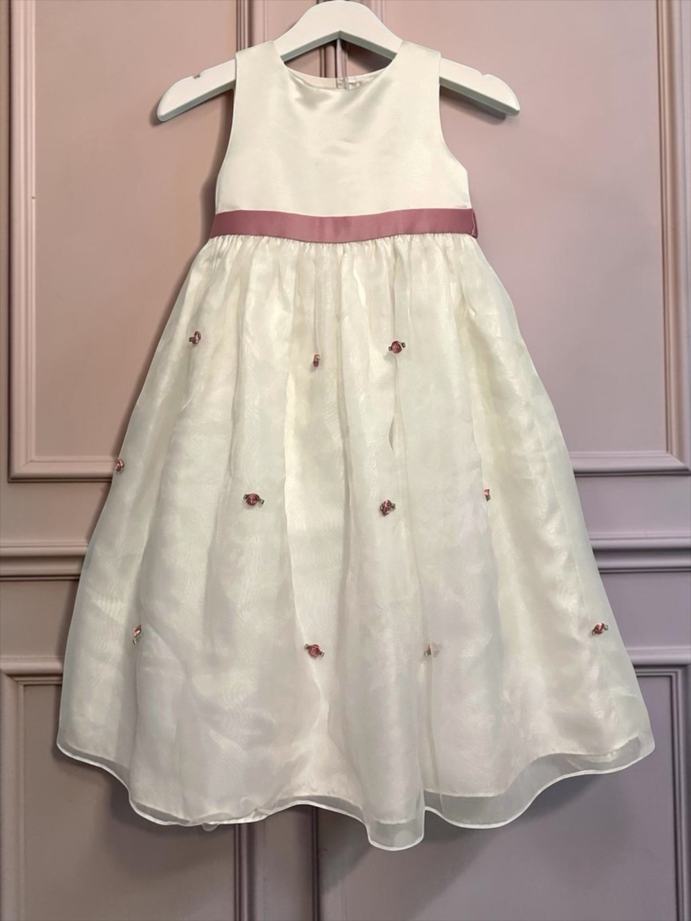 Cinderella Girls Dress 👑 White & Cream Satin Organza Flower Girl Size 4/4T EUC